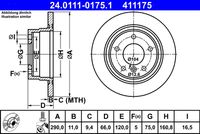 ATE 411175 - Tipo de vehículo: ALT TO DDF2623VC-1<br>Lado de montaje: Eje trasero<br>Diámetro exterior [mm]: 345<br>Altura [mm]: 66,1<br>Tipo de disco de frenos: perforado/ventil. int.<br>Espesor de disco de frenos [mm]: 24<br>Espesor mínimo [mm]: 22,4<br>Número de orificios: 5<br>Superficie: barnizado<br>