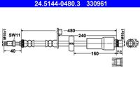 ATE 330961 - para diámetro disco de freno [mm]: 266<br>Número de piezas necesarias: 2<br>Lado de montaje: Eje delantero<br>Longitud [mm]: 495<br>Rosca exterior [mm]: M10x1<br>Rosca interior [mm]: M10x1<br>Ancho de llave 1 [mm]: 14<br>