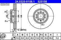 ATE 525158 - Número de PR: 1ZE<br>Número de PR: 1ZP<br>Lado de montaje: Eje delantero<br>Artículo complementario / información complementaria 2: con tornillos<br>Diámetro exterior [mm]: 288,0<br>Espesor de disco de frenos [mm]: 25,0<br>Espesor mínimo [mm]: 22,0<br>Tipo de disco de frenos: ventilado<br>Procesamiento: altamente carbonizado<br>Superficie: revestido<br>Número de orificios: 5<br>Cantidad taladros 2: 9<br>Altura [mm]: 49,9<br>Diámetro de centrado [mm]: 65,0<br>Diámetro interior [mm]: 144,0<br>corona de agujeros - Ø [mm]: 112,0<br>Diámetro de orificio [mm]: 15,3<br>Homologación: E1 90R-02C0858/1210<br>