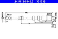 ATE 331239 - Lado de montaje: Eje delantero<br>Longitud [mm]: 470<br>Rosca 1: OUT M10x1.0<br>Rosca 2: INN M10x1.0<br>Peso [kg]: 0,13<br>