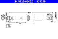 ATE 331240 - Lado de montaje: Eje trasero<br>Longitud [mm]: 638<br>Rosca 1: INN M10x1.0<br>Rosca 2: OUT M10x1.0<br>Peso [kg]: 0,12<br>