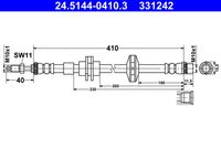 ATE 331242 - Lado de montaje: Eje delantero<br>Longitud [mm]: 468<br>Rosca 1: INN M10x1.0<br>Rosca 2: OUT M10x1.0<br>Peso [kg]: 0,11<br>