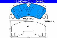 ATE 604852 - Sistema de frenos: BREMBO<br>Lado de montaje: Eje trasero<br>Altura [mm]: 76<br>Longitud [mm]: 187,4<br>Espesor [mm]: 17,2<br>Número de WVA: 24721<br>