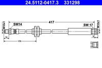 ATE 331298 - Lado de montaje: Eje trasero<br>Longitud [mm]: 439<br>Rosca 1: OUT M10x1.0<br>Rosca 2: INN M10x1.0<br>Peso [kg]: 0,12<br>