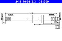 ATE 331309 - Lado de montaje: Eje delantero<br>Longitud [mm]: 292<br>Rosca 1: OUT M10x1.0<br>Rosca 2: INN M10x1.0<br>Peso [kg]: 0,09<br>