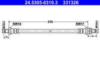 ATE 331326 - Lado de montaje: Eje trasero<br>Longitud [mm]: 335<br>Rosca 1: OUT M10x1.0<br>Rosca 2: OUT M10x1.0<br>Peso [kg]: 0,09<br>