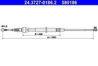 ATE 580186 - Lado de montaje: Atrás izquierda<br>Lado de montaje: Atrás derecha<br>Tipo de freno: Discos<br>Longitud 1 [mm]: 1561<br>Long. 3 [mm]: 896<br>Peso [kg]: 0,36<br>