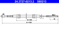 ATE 580213 - Lado de montaje: Atrás izquierda<br>Lado de montaje: Atrás derecha<br>Tipo de freno: Discos<br>Longitud 1 [mm]: 1725<br>Long. 3 [mm]: 630<br>Peso [kg]: 0,35<br>