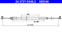 ATE 580346 - Lado de montaje: Atrás izquierda<br>Lado de montaje: Atrás derecha<br>Tipo de freno: Tambor<br>Longitud 1 [mm]: 1693<br>Long. 3 [mm]: 868<br>Peso [kg]: 0,4<br>