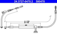 ATE 580470 - Número de piezas necesarias: 2<br>Lado de montaje: posterior<br>Tipo de freno: Discos<br>Longitud [mm]: 728<br>