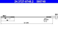 ATE 580748 - Número de piezas necesarias: 1<br>Lado de montaje: posterior<br>Tipo de freno: Tambor<br>Longitud [mm]: 1252<br>Longitud 2 [mm]: 1252<br>Artículo complementario/Información complementaria: con accesorios<br>