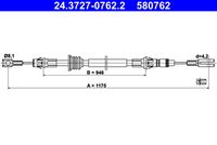 ATE 580762 - Lado de montaje: Atrás izquierda<br>Lado de montaje: Atrás derecha<br>Tipo de freno: Discos<br>Longitud 1 [mm]: 1737<br>Long. 3 [mm]: 1439<br>Peso [kg]: 0,6<br>