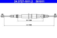 ATE 581011 - Dinámica de frenado / conducción: para vehículos con ABS<br>Lado de montaje: Atrás izquierda<br>Lado de montaje: Atrás derecha<br>Tipo de freno: Discos<br>Longitud 1 [mm]: 1564<br>Long. 3 [mm]: 1300<br>Peso [kg]: 0,5<br>