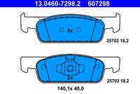 ATE 607298 - Lado de montaje: Eje delantero<br>Longitud [mm]: 140<br>Altura [mm]: 40<br>Espesor [mm]: 18<br>Número de WVA: 25702<br>Número de WVA: 25703<br>Contacto avisador de desgaste: no preparado para indicador de desgaste<br>Sistema de frenos: ATE<br>Número de WVA: 25728<br>