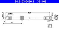 ATE 331408 - Lado de montaje: Eje delantero<br>Longitud [mm]: 455<br>Rosca 1: OUT M10x1.0<br>Rosca 2: INN M10x1.0<br>Peso [kg]: 0,1<br>