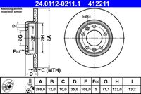 ATE 412211 - Lado de montaje: Eje trasero<br>Diámetro exterior [mm]: 290<br>Espesor de disco de frenos [mm]: 12<br>Espesor mínimo [mm]: 10<br>Número de taladros: 5<br>Altura [mm]: 35<br>Tipo de disco de frenos: macizo<br>Superficie: barnizado<br>