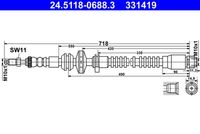 ATE 331419 - Lado de montaje: Eje delantero<br>Longitud [mm]: 580<br>Rosca 1: OUT M10x1.0<br>Rosca 2: INN M10x1.0<br>Peso [kg]: 0,12<br>