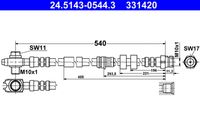 ATE 331420 - Lado de montaje: Eje trasero, derecha<br>Longitud [mm]: 965<br>Rosca 1: BANJO 12.0 mm<br>Rosca 2: OUT M10x1.0<br>Referencia artículo par: SL 5745X<br>Peso [kg]: 0,12<br>