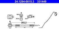 ATE 331449 - Número de PR: 1KT<br>Lado de montaje: Eje trasero izquierda<br>Lado de montaje: en la pinza del freno<br>Longitud [mm]: 202,2<br>Artículo complementario/Información complementaria: con tubo<br>Artículo complementario / información complementaria 2: con tornillo hueco<br>Medida de rosca: M12x1<br>Ancho de llave 1 [mm]: 11<br>Rosca exterior [mm]: M10x1<br>