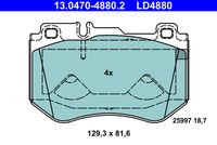 ATE LD4880 - Lado de montaje: Eje delantero<br>Equipamiento de vehículo: para vehículos sin paquete deportivo AMG<br>Frenos: para vehículos sin sistema de frenos deportivos<br>Ancho 1 [mm]: 144,0<br>Altura 1 [mm]: 60,0<br>Ancho 2 [mm]: 144,0<br>Altura 2 [mm]: 70,0<br>Espesor [mm]: 19,6<br>Contacto avisador de desgaste: preparado para indicador desgaste<br>Contacto avisador de desgaste: excl. contacto de avisador de desgaste<br>Artículo complementario / información complementaria 2: con tornillos pinza freno<br>cantidad de tornillos: 4<br>Sistema de frenos: Lucas / TRW<br>Homologación: E1 90R-02A0258/0088<br>Permitido hasta la potencia del vehículo [kW]: 225<br>