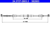 ATE 582803 - Lado de montaje: posterior<br>Tipo de freno: Tambor<br>Longitud 1 [mm]: 1855<br>Long. 3 [mm]: 755<br>Peso [kg]: 0,39<br>