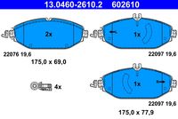 ATE 602610 - Espesor [mm]: 16,4<br>Homologación: R90 homologated<br>Longitud [mm]: 122,6<br>Peso [kg]: 1,2<br>Altura 1 [mm]: 56,2<br>Contacto avisador de desgaste: no preparado para indicador de desgaste<br>Artículo complementario/Información complementaria: sin accesorios<br>Sistema de frenos: ATE<br>Número de WVA: 25353<br>Número de WVA: 25354<br>Cantidad de muelles: 2<br>Lado de montaje: Eje trasero<br>