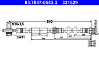 ATE 331420 - Lado de montaje: Eje trasero, derecha<br>Longitud [mm]: 965<br>Rosca 1: BANJO 12.0 mm<br>Rosca 2: OUT M10x1.0<br>Referencia artículo par: SL 5745X<br>Peso [kg]: 0,12<br>