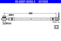 ATE 331665 - Lado de montaje: Eje trasero<br>Eje: Suspensión multibrazo (Multi-link)<br>Número de PR: 1KS<br>Longitud [mm]: 266<br>Rosca 1: INN M10x1.0<br>Rosca 2: BANJO 10.0 MM<br>Peso [kg]: 0,09<br>