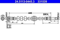 ATE 331539 - Lado de montaje: Eje trasero<br>Longitud [mm]: 472<br>Rosca 1: INN M10x1.0<br>Rosca 2: OUT M10x1.0<br>Peso [kg]: 0,14<br>