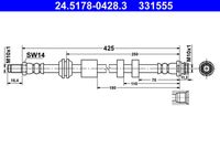 ATE 331555 - Lado de montaje: Eje trasero, derecha<br>Longitud [mm]: 330<br>Artículo complementario / información complementaria 2: con tornillo hueco<br>Medida de rosca: M10x1,5<br>Rosca interior [mm]: M10x1<br>Ancho de llave 1 [mm]: 11<br>Ancho de llave 2 [mm]: 17<br>