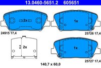 ATE 605651 - Equipamiento de vehículo: para vehículos con freno de estacionamiento electrónico<br>Lado de montaje: Eje trasero<br>Ancho [mm]: 99,8<br>Altura [mm]: 41,1<br>Espesor [mm]: 15,5<br>Contacto avisador de desgaste: con avisador acústico de desgaste<br>Artículo complementario/Información complementaria: con accesorios<br>Sistema de frenos: Akebono<br>Homologación: E1 90R-02A0333/0236<br>