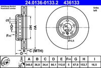 ATE 436133 - Lado de montaje: Eje delantero, derecha<br>Frenos: Para vehículos con frenos deportivos M<br>Diámetro exterior [mm]: 348,0<br>Espesor de disco de frenos [mm]: 36,0<br>Espesor mínimo [mm]: 34,4<br>Tipo de disco de frenos: disco de freno de dos piezas<br>Tipo de disco de frenos: ventilado<br>Procesamiento: altamente carbonizado<br>Superficie: revestido<br>Número de orificios: 5<br>Referencia artículo par: 24.0136-0133.2<br>corona de agujeros - Ø [mm]: 112,0<br>Altura [mm]: 66,1<br>Diámetro de centrado [mm]: 67,0<br>Diámetro interior [mm]: 153,7<br>Diámetro de orificio [mm]: 16,5<br>Artículo complementario / información complementaria 2: con tornillos<br>Homologación: E1 90R-02C0391/0990<br>