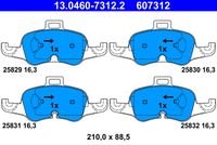 ATE 607312 - Lado de montaje: Eje trasero<br>Equipamiento de vehículo: para vehículos con freno de estacionamiento electrónico<br>Número de PR: 1KV<br>Número de PR: 2ED<br>Número de PR: 2EF<br>Número de PR: 2EG<br>Número de PR: 2EK<br>Número de PR: 2EN<br>Número de PR: 2ER<br>Número de PR: 2ET<br>Número de PR: 2EP<br>Ancho 1 [mm]: 123,0<br>Altura 1 [mm]: 61,2<br>Ancho 2 [mm]: 123,0<br>Altura 2 [mm]: 56,2<br>Espesor [mm]: 16,4<br>Contacto avisador de desgaste: no preparado para indicador de desgaste<br>Contacto avisador de desgaste: excl. contacto de avisador de desgaste<br>Sistema de frenos: ATE<br>Homologación: E1 90R-02A0215/0113<br>