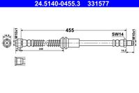 ATE 331577 - Lado de montaje: Eje trasero<br>Longitud [mm]: 330<br>Rosca 1: INN M10x1.0<br>Rosca 2: OUT M10x1.0<br>Peso [kg]: 0,08<br>