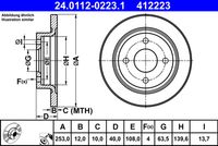 ATE 412223 - Lado de montaje: Eje trasero<br>Superficie: barnizado<br>Espesor de disco de frenos [mm]: 12<br>Cantidad de agujeros de fijación: 4<br>Espesor [mm]: 40,0<br>Diámetro exterior [mm]: 252,8<br>corona de agujeros - Ø [mm]: 108<br>Tipo de disco de frenos: macizo<br>Espesor mínimo [mm]: 10<br>Diámetro de centrado [mm]: 63,6<br>