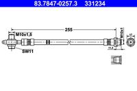 ATE 331234 - Lado de montaje: Eje trasero izquierda<br>Longitud [mm]: 255<br>Artículo complementario / información complementaria 2: con tornillo hueco<br>Medida de rosca: M10x1,5<br>Rosca interior [mm]: M10x1<br>Ancho de llave 1 [mm]: 11<br>Ancho de llave 2 [mm]: 17<br>