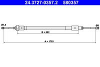 ATE 580357 - Lado de montaje: Atrás izquierda<br>Lado de montaje: Atrás derecha<br>Tipo de freno: Discos<br>Longitud 1 [mm]: 1803<br>Long. 3 [mm]: 1024<br>Peso [kg]: 0,52<br>