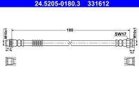 ATE 331612 - Lado de montaje: Eje trasero, derecha<br>Lado de montaje: exterior<br>Longitud [mm]: 217<br>Rosca 1: OUT M10x1.0<br>Rosca 2: BANJO 10.0 MM<br>Referencia artículo par: SL 1277<br>Peso [kg]: 0,14<br>