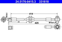 ATE 331618 - Lado de montaje: Eje delantero, derecha<br>Tamaño de llanta [pulgada]: 16,0<br>Longitud [mm]: 415<br>Longitud total [mm]: 425<br>Diám. taladro brida [mm]: 10<br>Artículo complementario / información complementaria 2: con tornillo hueco<br>Medida de rosca: M10x1,5<br>Rosca interior [mm]: M10x1<br>