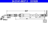 ATE 331628 - Lado de montaje: Eje trasero<br>Longitud [mm]: 315<br>Rosca 1: BANJO 10.0 mm<br>Rosca 2: INN M10x1.0<br>Peso [kg]: 0,1<br>