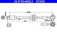 ATE 331633 - N.º de chasis (VIN) desde: A8068772<br>Lado de montaje: Eje delantero, derecha<br>Número de puertas: 5<br>Longitud [mm]: 410<br>Diám. taladro brida [mm]: 10<br>Artículo complementario / información complementaria 2: con tornillo hueco<br>Medida de rosca: M10x1,5<br>Rosca interior [mm]: M10x1<br>