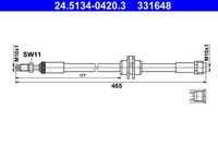 ATE 331648 - Lado de montaje: Eje delantero<br>Longitud [mm]: 475<br>Rosca 1: INN M10x1.0<br>Rosca 2: OUT M10x1.0<br>Peso [kg]: 0,12<br>