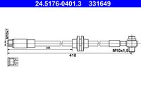 ATE 331649 - N.º de chasis (VIN) hasta: A8068771<br>Número de piezas necesarias: 2<br>Lado de montaje: Eje delantero<br>Longitud [mm]: 400<br>Diám. taladro brida [mm]: 10<br>Artículo complementario / información complementaria 2: con tornillo hueco<br>Medida de rosca: M10x1,5<br>Rosca interior [mm]: M10x1<br>Ancho de llave 1 [mm]: 11<br>