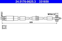 ATE 331650 - Lado de montaje: Eje trasero<br>Número de PR: 1KA<br>Número de PR: 1KD<br>Número de PR: 1KV<br>Longitud [mm]: 196<br>Rosca 1: INN M10x1.0<br>Rosca 2: BANJO 10.0 mm<br>Peso [kg]: 0,09<br>