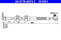 ATE 331651 - Lado de montaje: Eje trasero, derecha<br>Longitud [mm]: 654<br>Diám. taladro brida [mm]: 10<br>Artículo complementario / información complementaria 2: con tornillo hueco<br>Medida de rosca: M10x1,5<br>Rosca interior [mm]: M10x1<br>