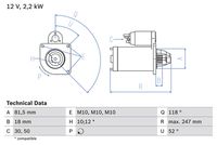 BOSCH 0986023180 - Tensión [V]: 12<br>Potencia nominal [kW]: 2,2<br>Calidad: RECONSTRUIDO<br>