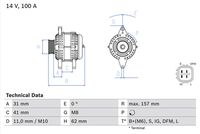 BOSCH 0986082020 - Tensión [V]: 12<br>Corriente de carga alternador [A]: 100<br>Restricción de fabricante: DENSO<br>Calidad: RECONSTRUIDO<br>