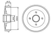 BOSCH 0986477184 - Llanta, nº de taladros: 4<br>Ancho [mm]: 46<br>Espesor [mm]: 71<br>Diámetro interior [mm]: 203<br>Diámetro exterior [mm]: 247<br>corona de agujeros - Ø [mm]: 108<br>Rebajado máx. tambor de freno [mm]: 204,5<br>Lado de montaje: Eje trasero<br>Diámetro de centrado [mm]: 56<br>Peso [kg]: 7,06<br>