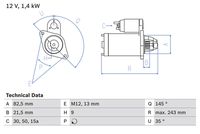 BOSCH 0986018190 - Tensión [V]: 12<br>Número de dientes: 9<br>Potencia nominal [kW]: 1,4<br>Calidad: RECONSTRUIDO<br>