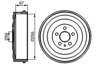 BOSCH 0986477144 - Lado de montaje: Eje trasero<br>Diámetro interior de tambor de freno [mm]: 255,0<br>Rebajado máx. tambor de freno [mm]: 256,0<br>H tamb. freno interna [mm]: 67,0<br>Número de orificios: 5<br>corona de agujeros - Ø [mm]: 98,0<br>Diámetro alojamiento [mm]: 59,0<br>Diámetro de orificio [mm]: 15,0<br>H tamb. freno total [mm]: 85,0<br>Diámetro exterior del tambor de freno [mm]: 298,0<br>